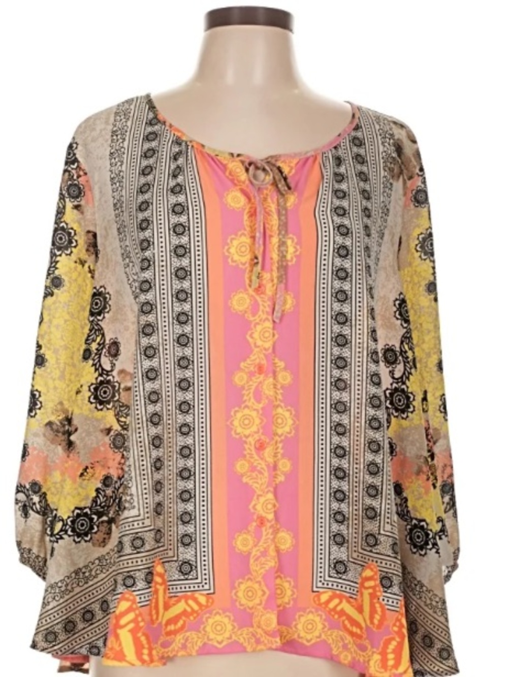 Style & Co. Pink and Yellow Printed Peasant Tunic